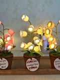 Crochet Lily of the Valley Night Light,Handmade Knitted Flower Lamp,Potted Plant, Tiny Home Decor, Birthday Gift for Her, Mom Gift birthday flower