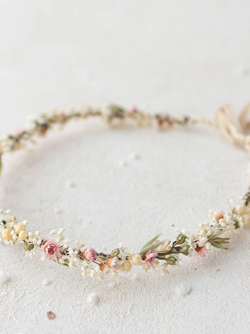 Romantic flower crown with baby's breath and dried flowers. Bridal flower hair wreath,  fairy crown, wedding headband, meadow headpiece wedding flower