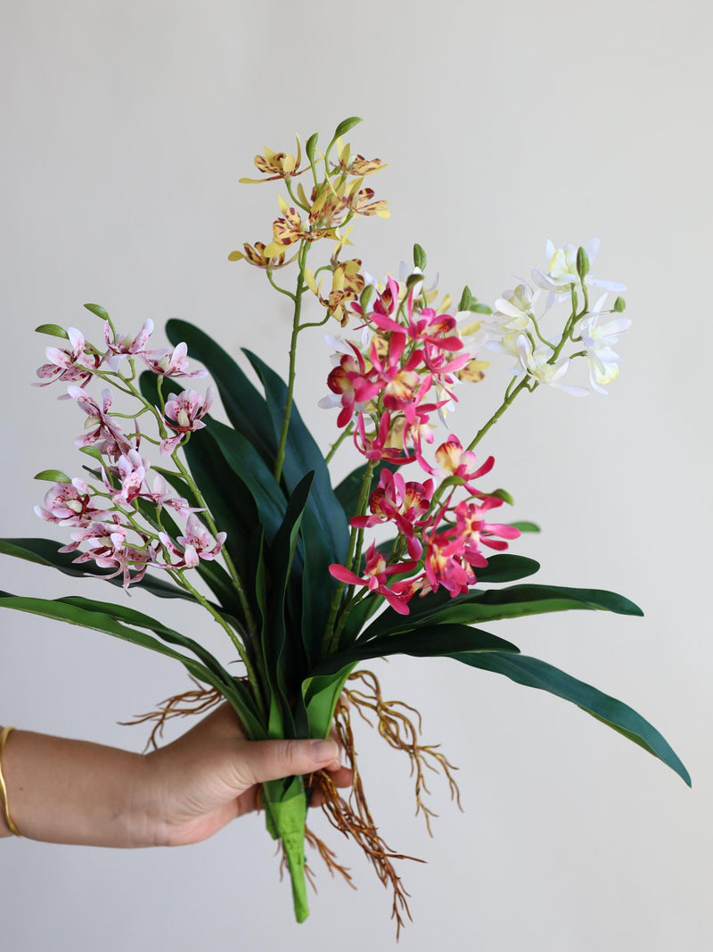 17" Fake Small Orchid Branch With Leaves, Real Touch Faux Orchid, DIY Home Floral, Table Centerpiece/Office/Kitchen/Bedroom Flower Decors faux plants