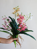 17" Fake Small Orchid Branch With Leaves, Real Touch Faux Orchid, DIY Home Floral, Table Centerpiece/Office/Kitchen/Bedroom Flower Decors faux plants