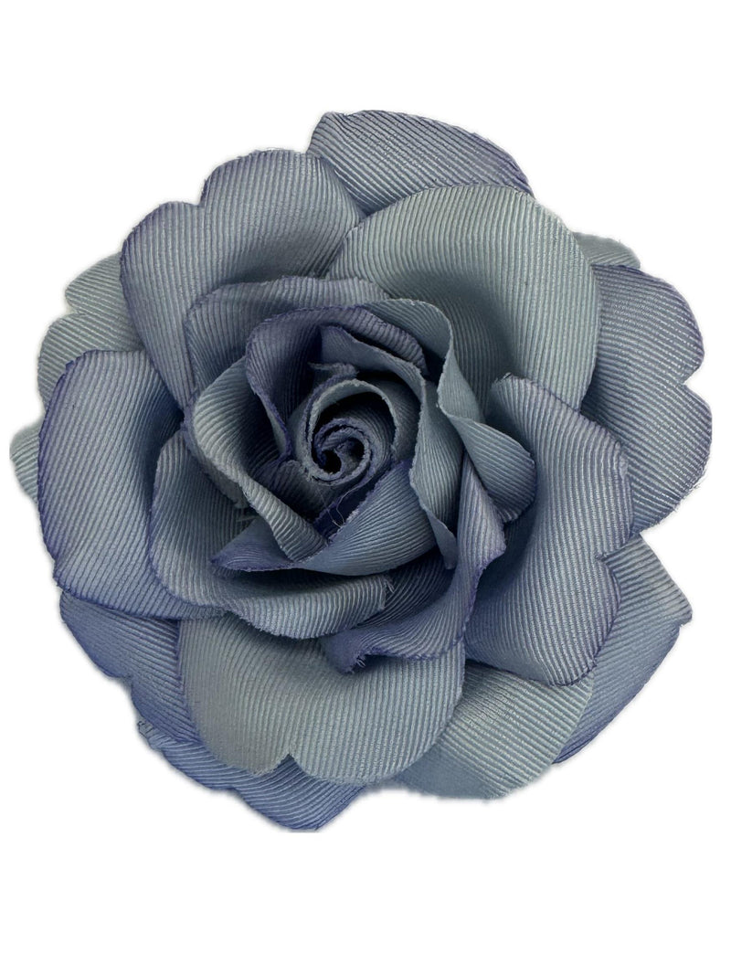 M&S Schmalberg 3.5" Hand Dyed Blue Faille Rose Fabric Flower. Artificial Brooch Pin - Made in America. silk flower
