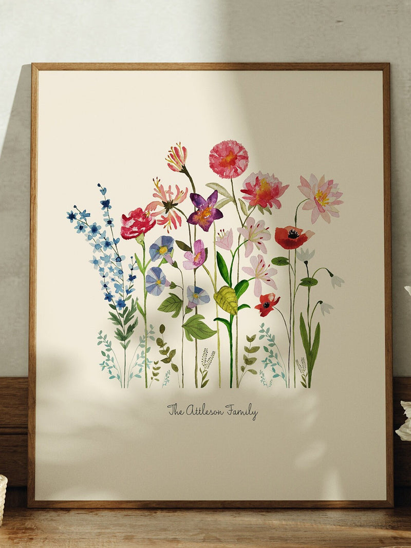 Birth Flowers Family Bouquet Print, Custom Birth month Flower art Gift for Grandma Garden Portrait Digital Printable birthday flower