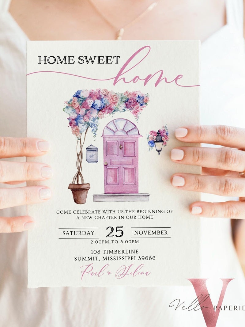 Neutral Floral House Warming Invitation | Entrydoor watercolor Home Sweet Home Party Invite | Modern Simple Flower New House Celebration house warming flower