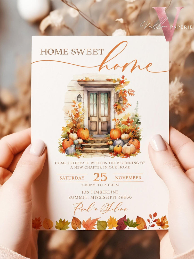 Autumn Floral House Warming Invitation | FALL Boho Pumpkin Home Sweet Home Party Invite | Modern Rustic New House Celebration Fall Flower house warming flower