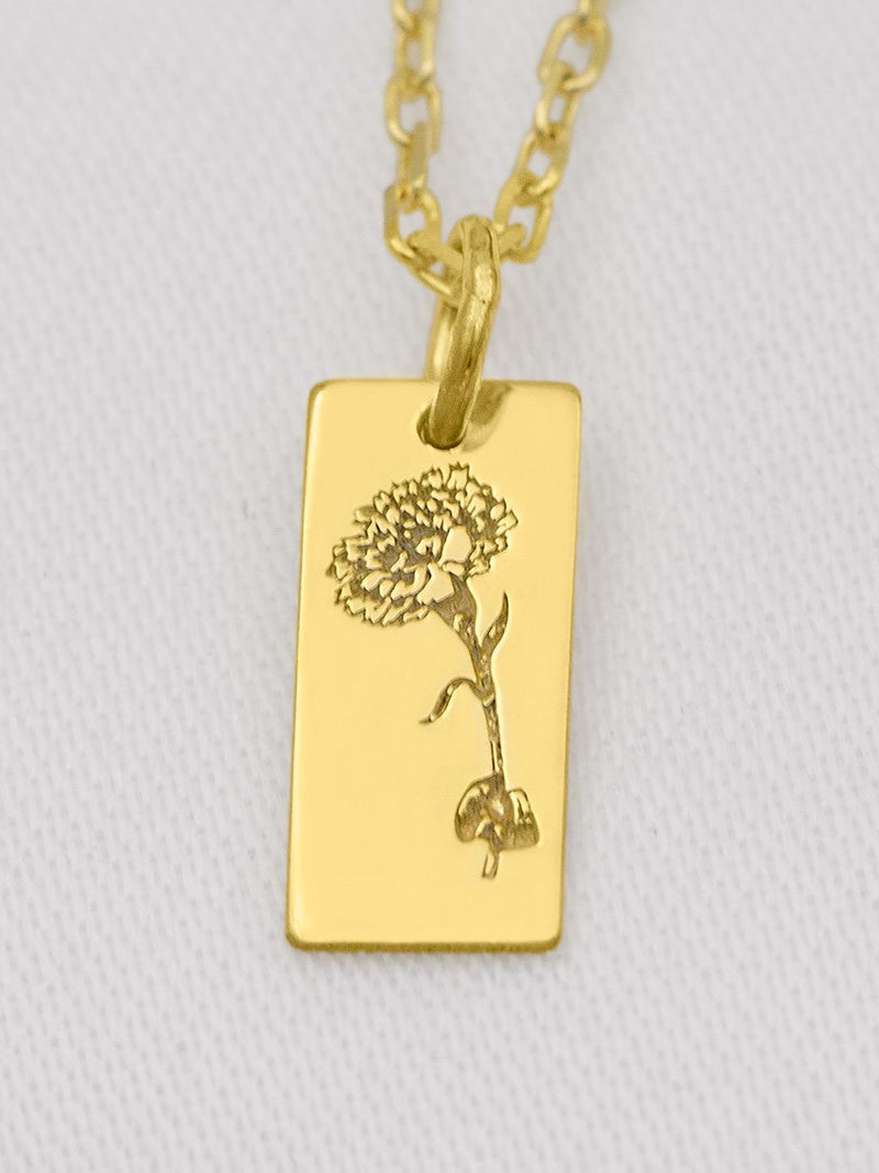 14K Solid Gold Birthflower Tag Pendant - Personalized Floral Jewelry, Elegant Gift, Custom Birth Month Flower Necklace, Gift for Her birthday flower
