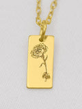 14K Solid Gold Birthflower Tag Pendant - Personalized Floral Jewelry, Elegant Gift, Custom Birth Month Flower Necklace, Gift for Her birthday flower