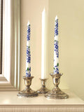 Elegant Indigo Floral Design Taper Candles, Bridal, Wedding, Communion house warming flower