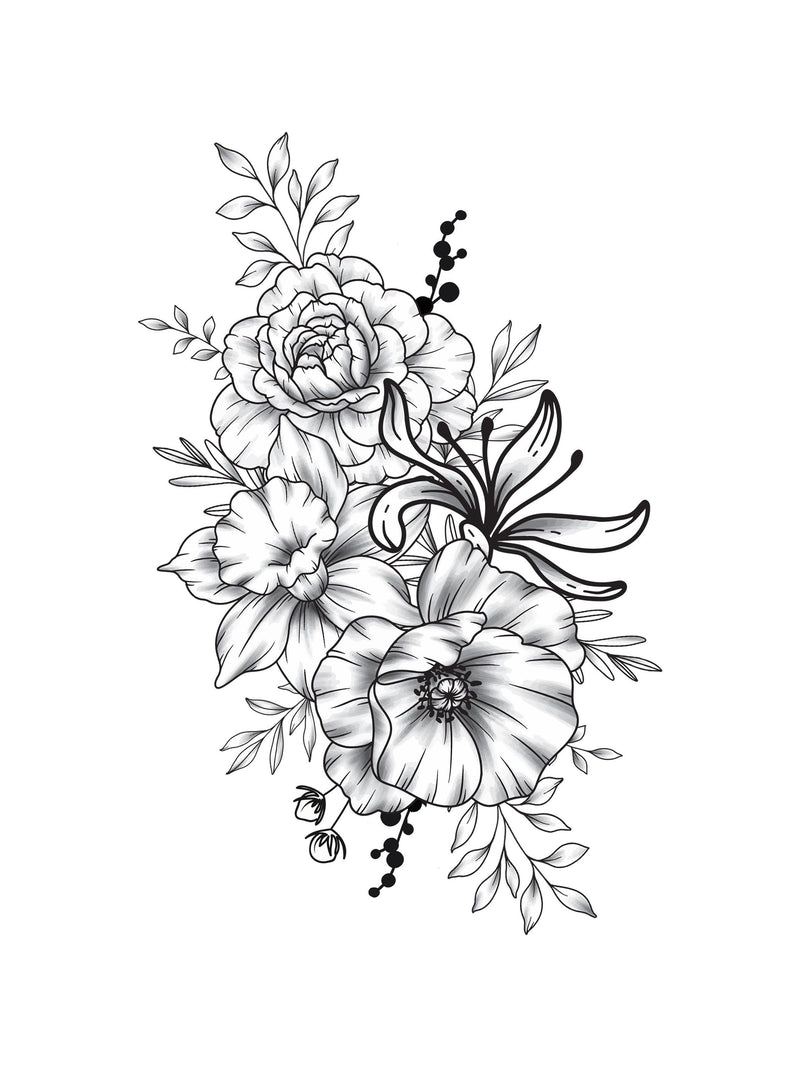 Custom Birth Flower Bouquet Tattoo Birth Month Flower Tattoo Family Custom Tattoo Grandma Garden Personalized Tattoo Design Digital Download birthday flower