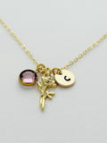 Birth Flower, Initial, Birthstone, Charm Necklace, Personalized, Custom Necklace, Gift, Birthday, Family Flower birthday flower