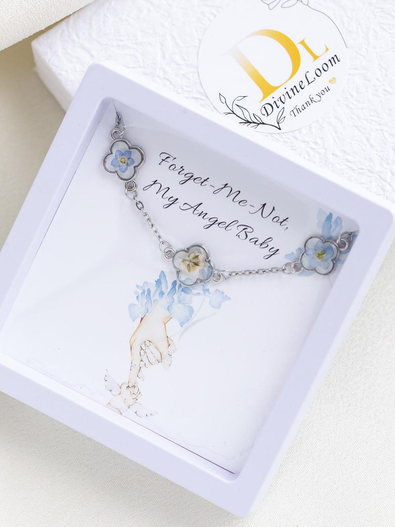 Forget Me Not Bracelet, Baby's Breath Bracelet, Custom Resin Real Pressed Flower Jewerly, Miscarriage Gift, Loss of Child Gift, Gift for Her sympathy flower