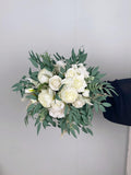 White Silk Bridal Bouquet, Sage Greenery, Boho Wedding Flowers Bouquet