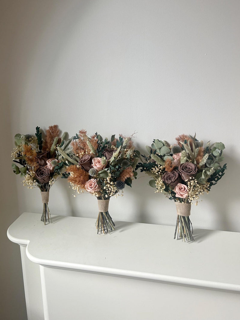 Sage Green Wedding Bouquet, Eucalyptus White Flowers, Woodland Boho Bridal, Preserved Greenery Arrangement, Garden Style - The Flora FLOWER DELIVERY