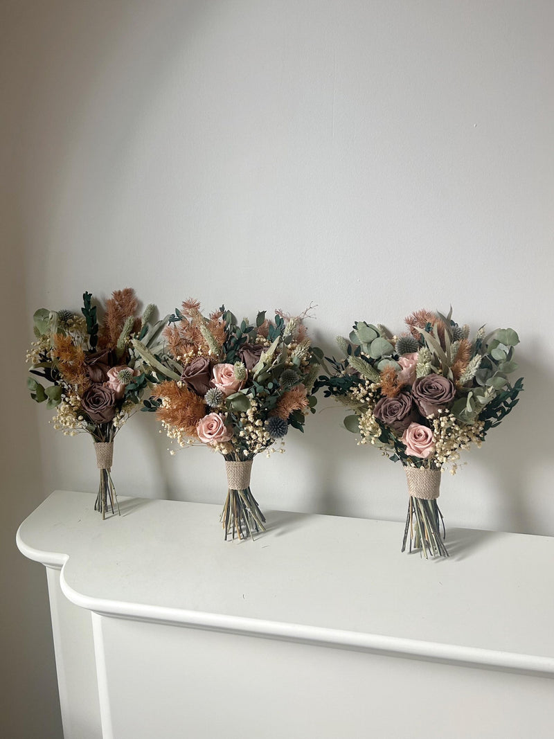 Sage Green Wedding Bouquet, Eucalyptus White Flowers, Woodland Boho Bridal, Preserved Greenery Arrangement, Garden Style - The Flora Bouquet