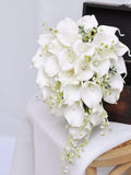 Ivory White Calla Lily Bouquet, Cascading Bridal Bouquet, Teardrop Bouquet For Bridesmaid, Real Touch Calla Lily Bouquet, Rustic Wedding Bouquet