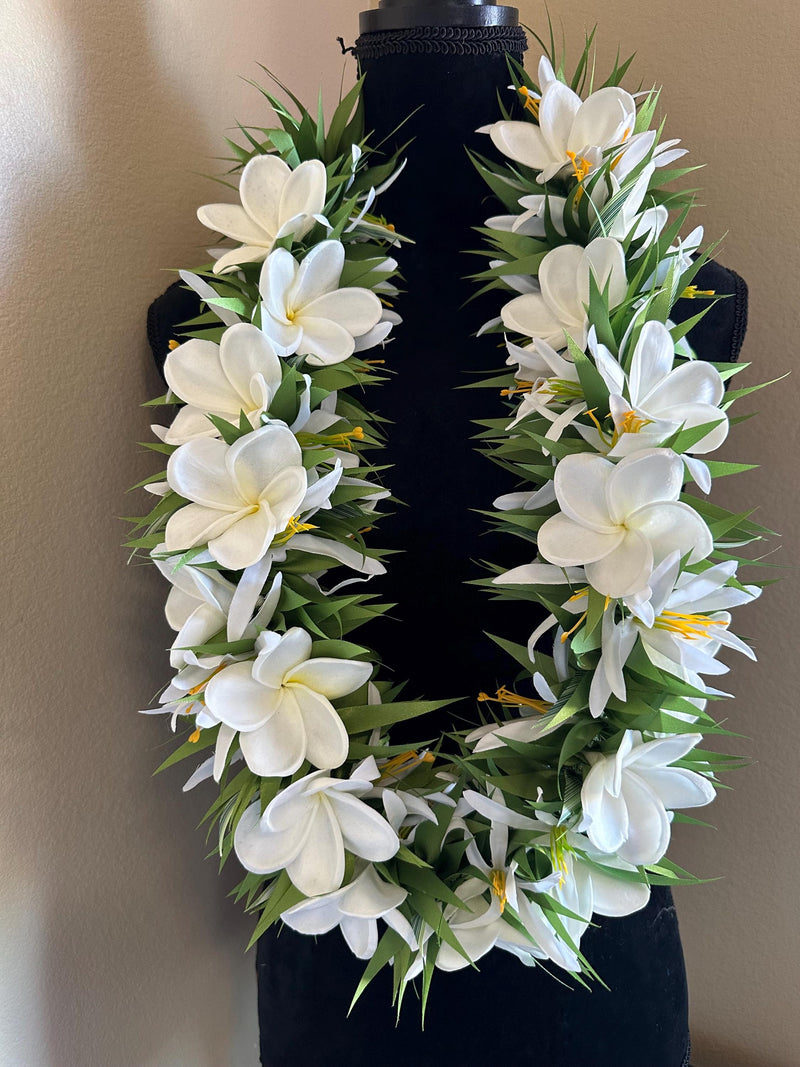 Real touch white plumeria spider  lilly maile lei FLOWER DELIVERY