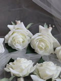Real Touch Ivory Rose Boutonnieres, Fake Flowers Wedding Boutonniere & Wedding Corsage, Artificial Flowers Wedding Homecoming Prom Corsage silk flower