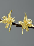 Gold Plated Silver Iris Flower Stud Earrings ¥ 28mm ¥ Botanical Organic Floral Earrings ¥ Tariff Free Delivery to USA FLOWER DELIVERY