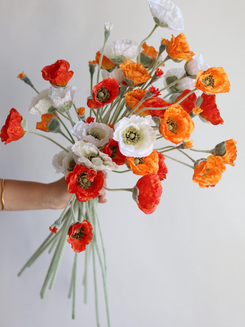 Orange Faux Poppy Flower Branch: 26" Silk Floral Arrangement faux plants