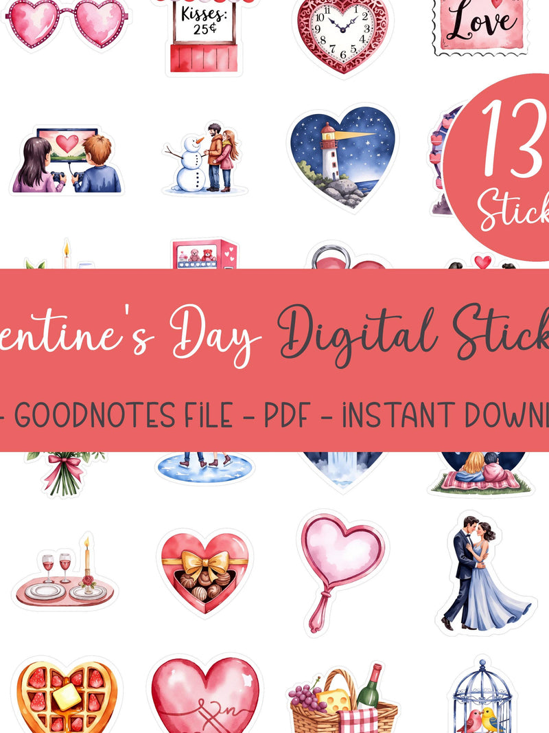 138 Valentine's Day Digital Stickers, Love & Romance Stickers, Goodnotes Stickers, Digital Planner Stickers, Precropped PNG iPad Stickers Love Romance Flower
