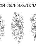 Up to 7 Flowers | Custom Birth Flower Tattoo Design | Personalized Floral Bouquet Tattoo | Birth month floral line art print | Digital PNG birthday flower