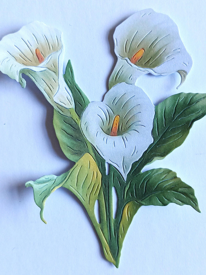 6 x white calla lily flowers die cuts, card topper, sympathy flower cut outs for scrapbooking, home decor, ephemera, card making, journaling sympathy flower
