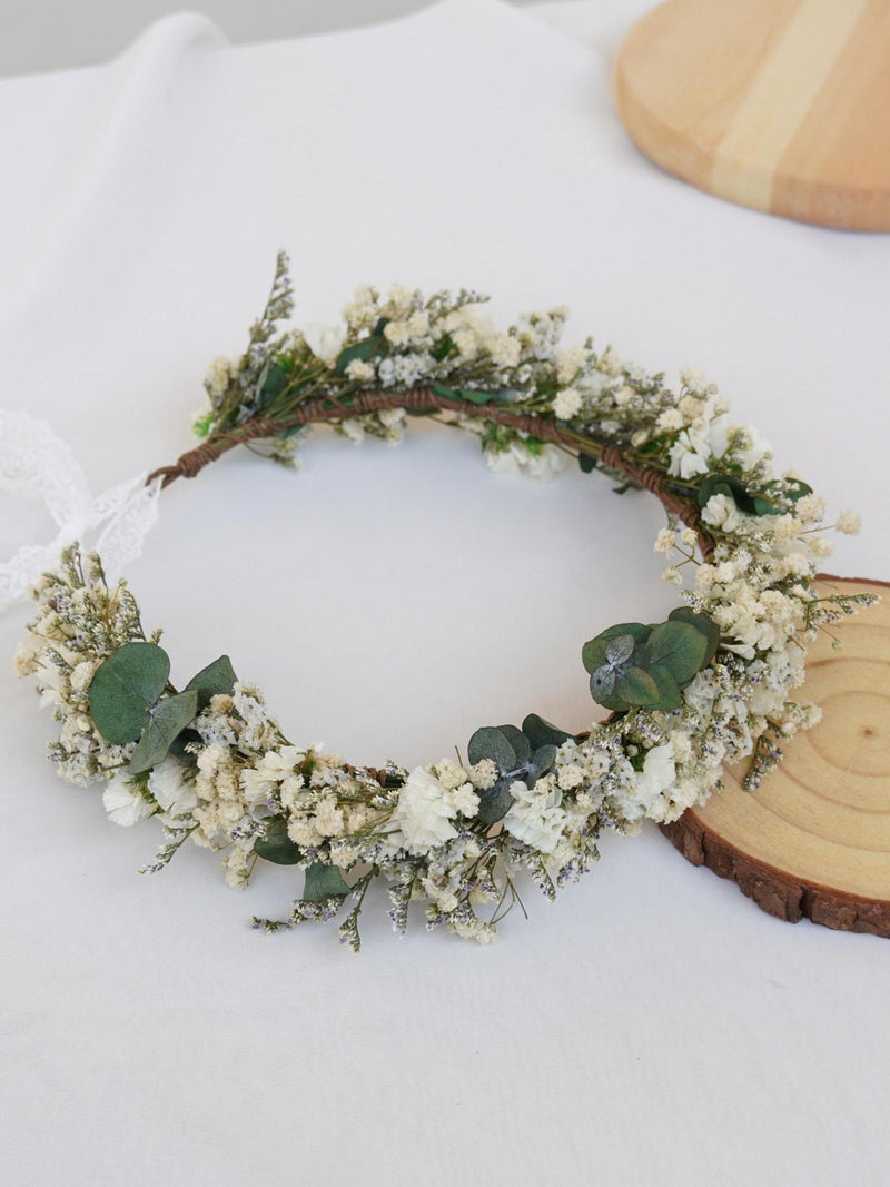 Eucalyptus+Baby Breathing Dried Flower Crown, Bohemian Children's Crown, Country Wedding Bridal Crown, Girls' Crown, Bridesmaids' Crown wedding flower