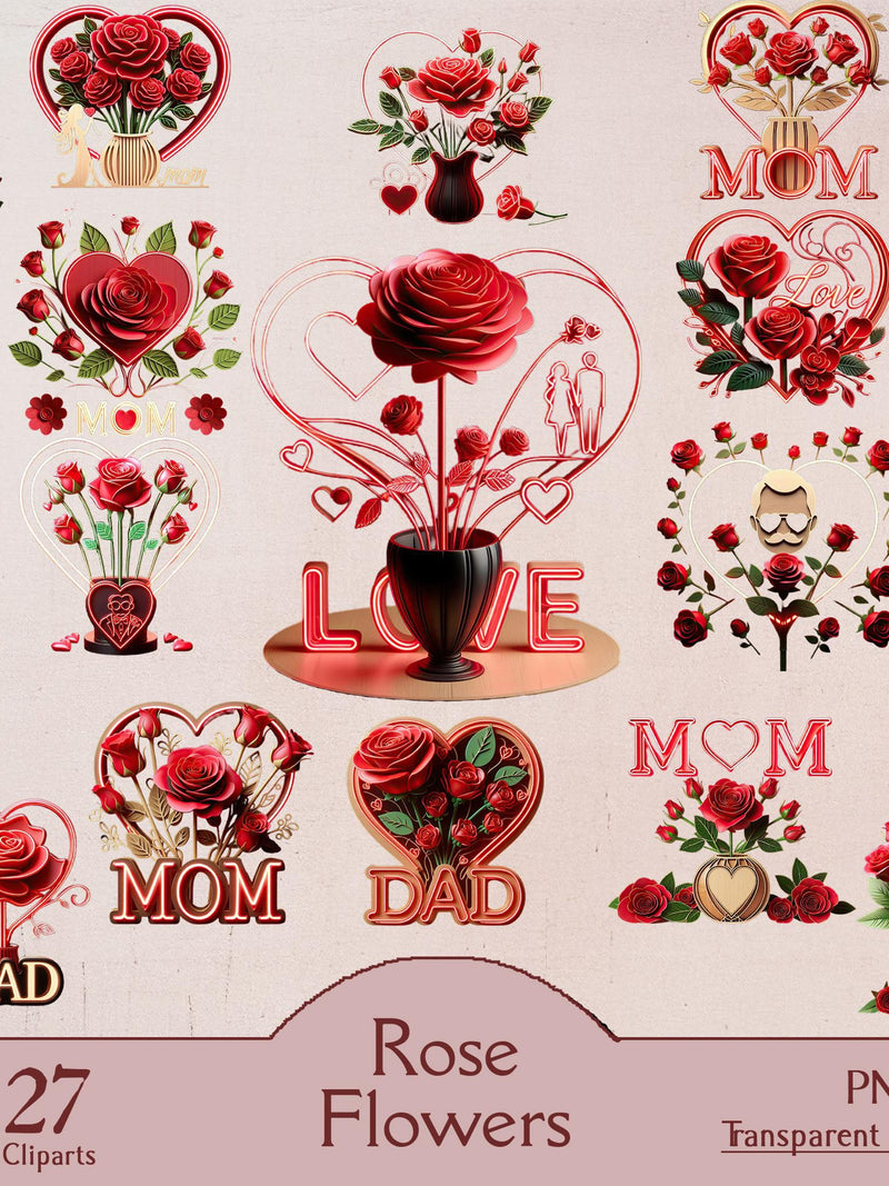 Rose flower, 27 PNG cliparts, rose, valentine's day, romantic, love flowers, mom, dad, printable, scrapbooking, digital, download Love Romance Flower