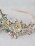 Sage Gold Flower Headband: Hydrangea & Glitter Leaf Bridal Hairpiece FLOWER DELIVERY