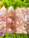 Flower Agate Gemstone Tower Point- Cherry Blossom Crystal Obelisk Wand- Home Decor, Mineral Specimens ANNIVERSARY