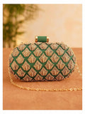 Green Embroidered Silk Clutch: Handcrafted Evening Handbag silk flower