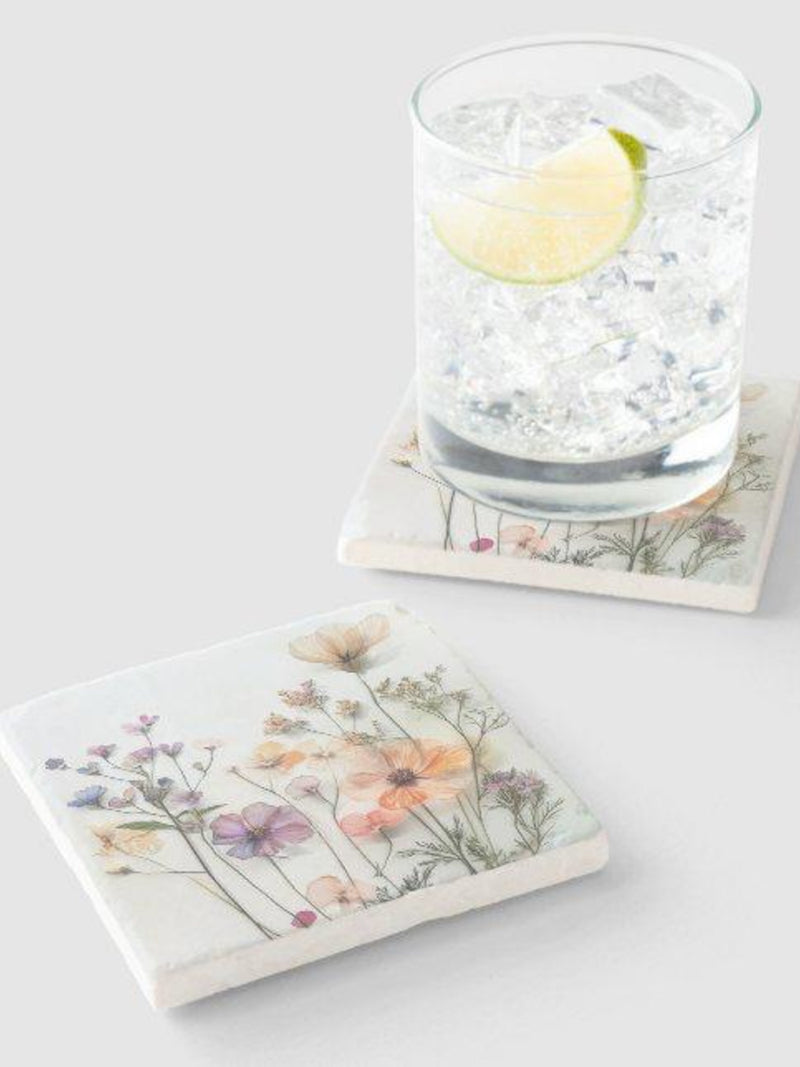 Wildflower Marble Coaster: Boho Spring Home Decor house warming flower