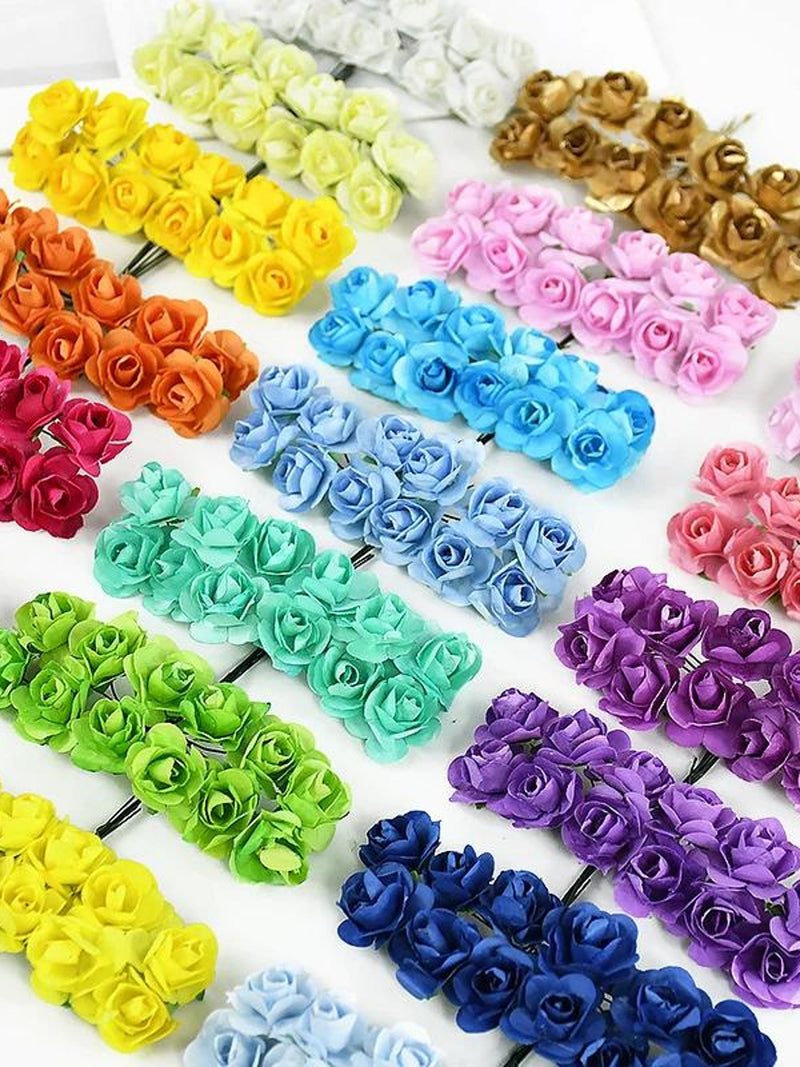 144pcs 2cm Artificial Mini Paper Rose Bouquet Flowers for Wedding Party Decor Home DIY Wreath Gifts Scrapbooking Craft Fake Flowers FLOWER DELIVERY