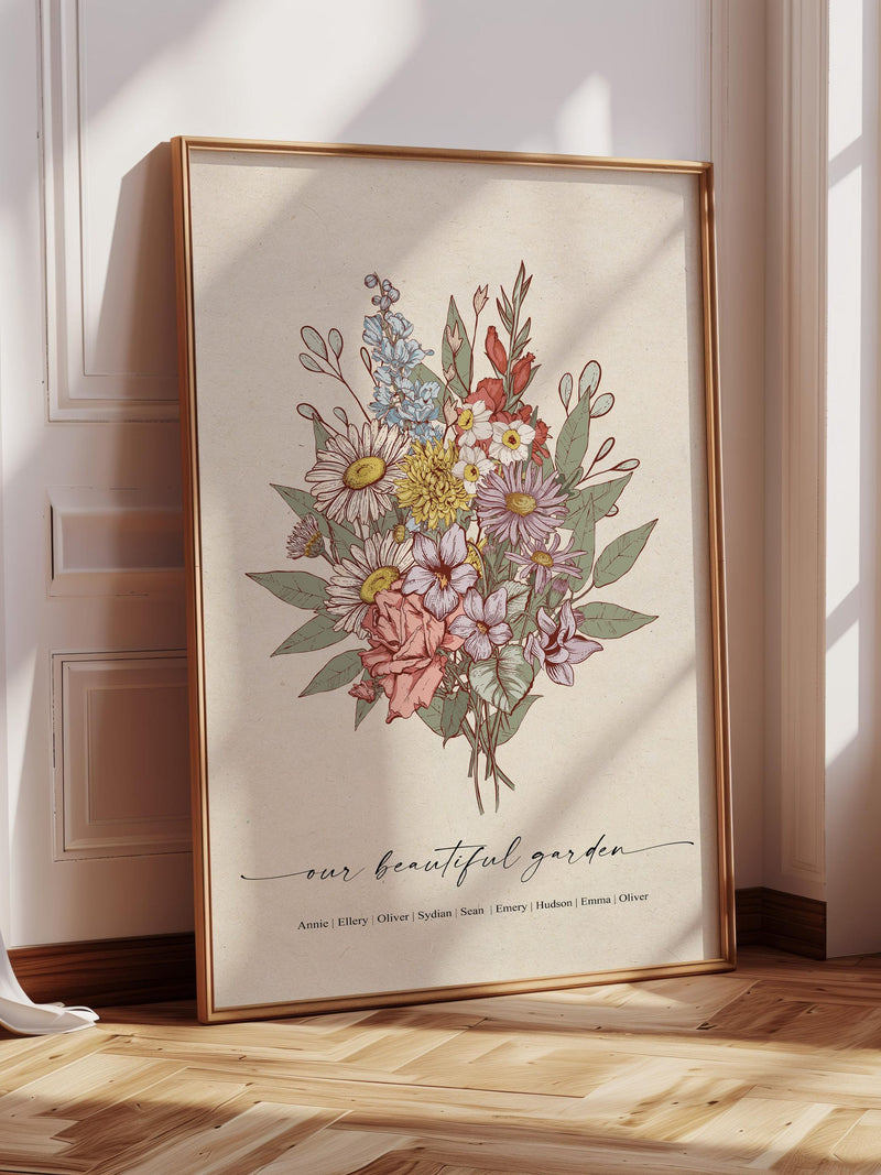 Birth Flower Bouquet Personalized Gift Grandma Birthday Mom Birthday Gift  Printable Gift Personalized Garden Print Birth Month Flower Art birthday flower