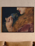 Love's Shadow Lady Printable Art, Red Haired Woman Biting Flowers Detail, Pre-Raphaelite Vintage Era Painting, Gallery Wall Art Love Romance Flower