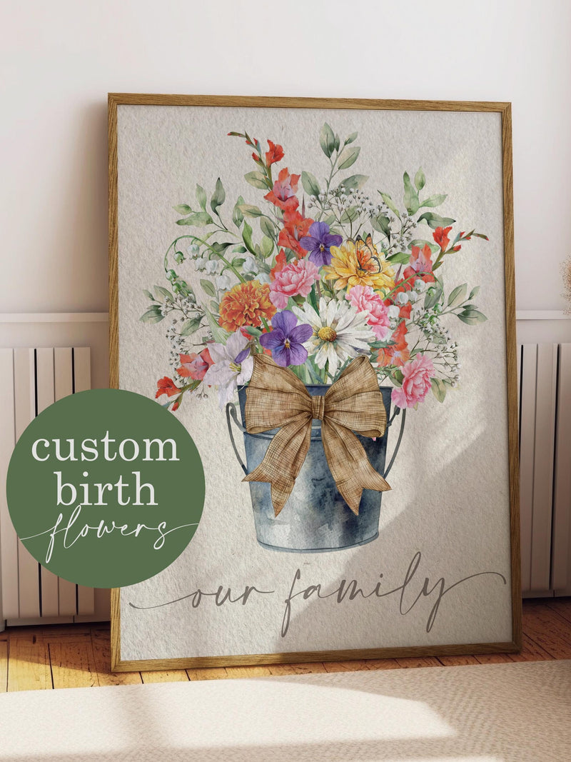 Custom Birth Flower Bouquet Print: Personalized Family Floral Art birthday flower