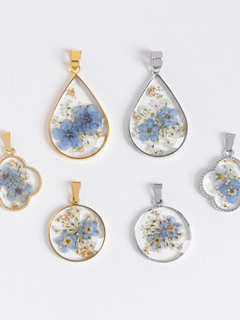 Forget Me Not Pressed Flowers Charm, Pressed Flowers Charm, Blue Real Dried Flower Charm, Dried Fonget me Not Charm for Diy Jewelry Supplies ANNIVERSARY