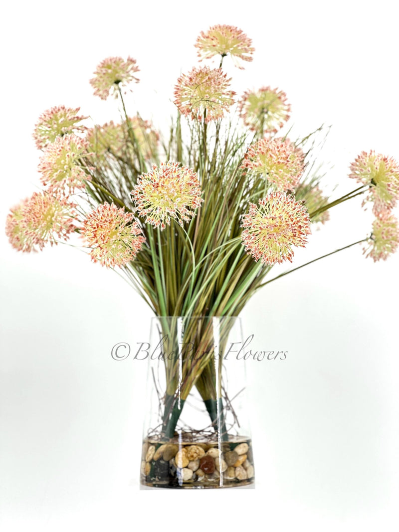 30" Dandelion Allium Arrangement: Light Pink Faux Silk Flower Centerpiece silk flower