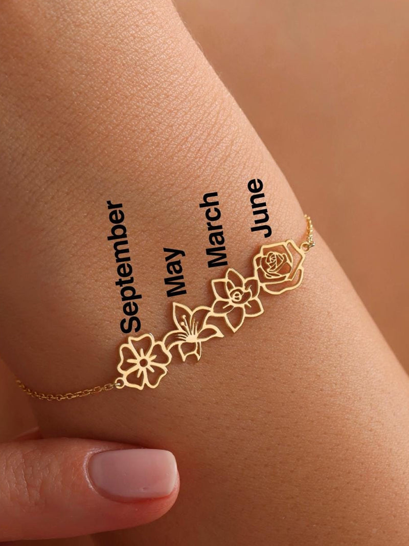 Personalized Birth Flower Bracelet, Birth Flower Family Bracelet, Birth Month Bracelet, Floral Bracelet, Personalized Gifts, Christmas Gift birthday flower