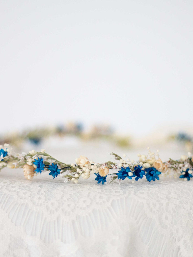 Dried Royal Blue Flower Crown: Wedding Hair Wreath Headband wedding flower