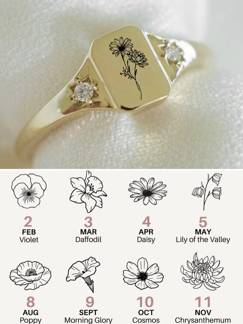Custom Birth Flower Ring: Sterling Silver Family Bouquet Ring ANNIVERSARY