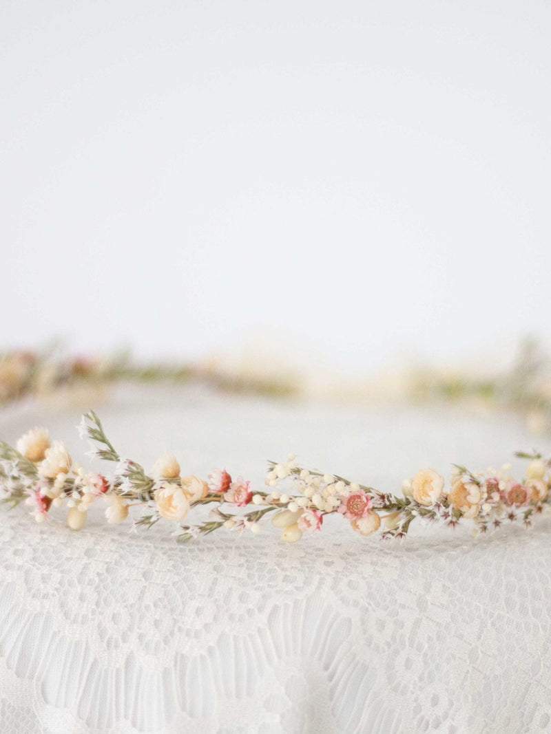 Blush Dried Flower Crown: Dainty Hair Wreath, Bohemian Wedding Headband wedding flower