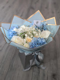 Handtied Bouquet Silk Flowers Blue/Cream - Gift Hamper silk flower