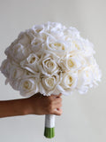 Faux Morandi White Real Touch Roses Bridal Bouquet, Artificial Roses Wedding Bouquets, Off White Roses Groom Boutonnieres, Wrist Corsages wedding flower