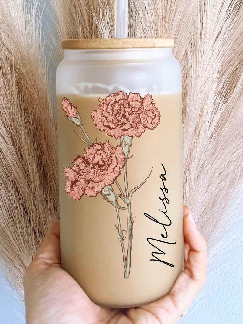 Personalized Birth Flower Tumbler, Gifts for Her, Bridesmaid Proposal Gift, Mother's Day Gift, Birthday Present, Custom Glass Coffee Cup birthday flower