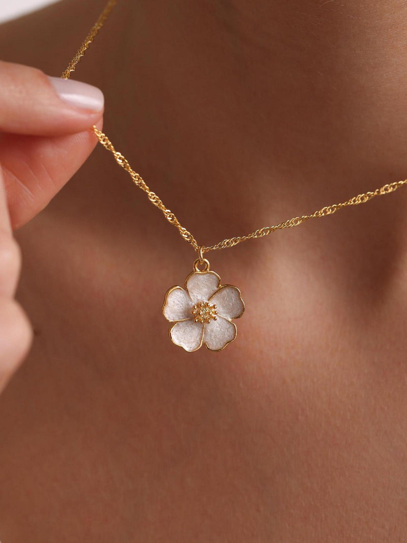 Gold Plated Enamel Sakura Flower Necklace, Flower Necklace, Gold Sakura Flower Necklace, Christmas Gift, Gift for her, Everyday Necklace ANNIVERSARY