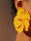 Handmade Yellow Hibiscus Polymer Clay Earrings: Lightweight Floral Jewelry, Etsy Design Ewards Finalist ANNIVERSARY