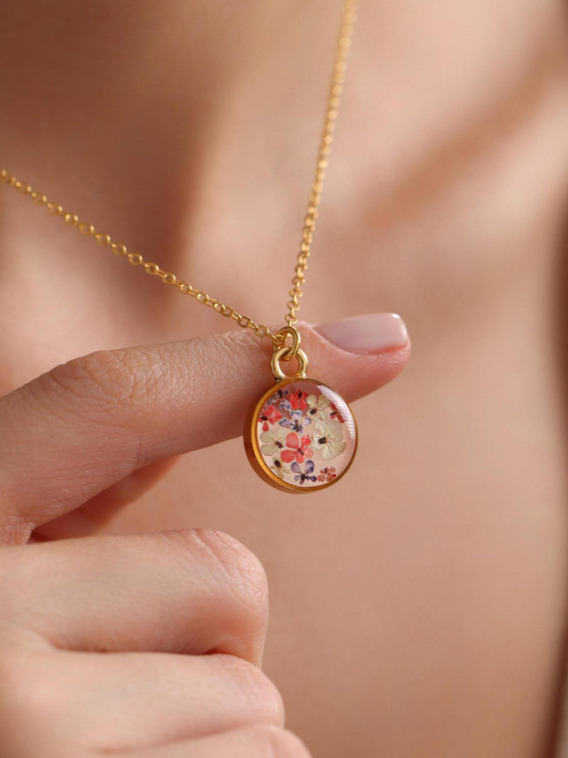 Personalized Birthflower Coin Pendant Necklace, Real Birthflower Necklace, Pressed Birthflower Necklace, Gift for her, Christmas Gift birthday flower
