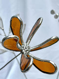 Stained Glass Flower Orange Silver Honeysuckle. Handmade 3D Flower. house warming flower