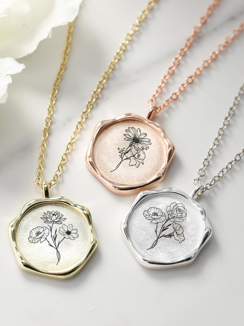 Personalized Sterling Silver Birth Flower Pendant Necklace: Custom Bouquet birthday flower
