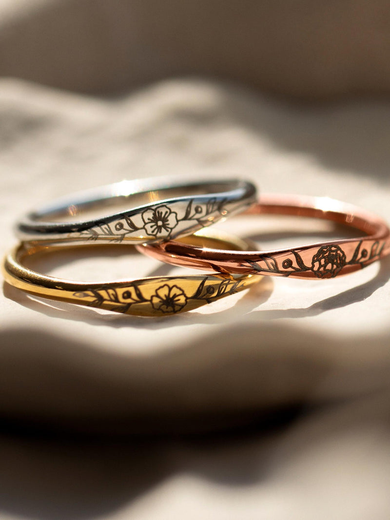 Personalized Jewelry for Her Best Gift for Women Dainty Birth Flower Ring Jewelry Gift Birthday for Her Handmade Engraved Flower Ring ANNIVERSARY